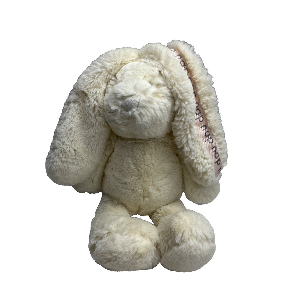 Brookstone  Bunny Rabbit Plush NAP stuffed Animal White Pink Embroidered 14"